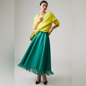 Anthropologie Green Fringe Skirt